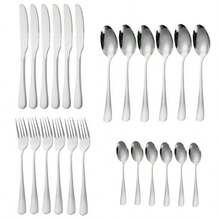24Pcs Cutlery Dinner Set Stainless Steel Metal Tableware Forks Tea Spoons Boxed - Silver - View 9