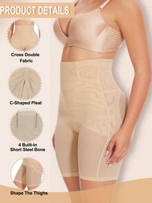 High Waisted Butt Lifting Shapewear Shorts For Women – Tummy Control Body Shaper Girdle With Mesh Sheer Panties, Thigh Slimmer Shaping Bottoms For Under Dresses - Màu be - Xem 4