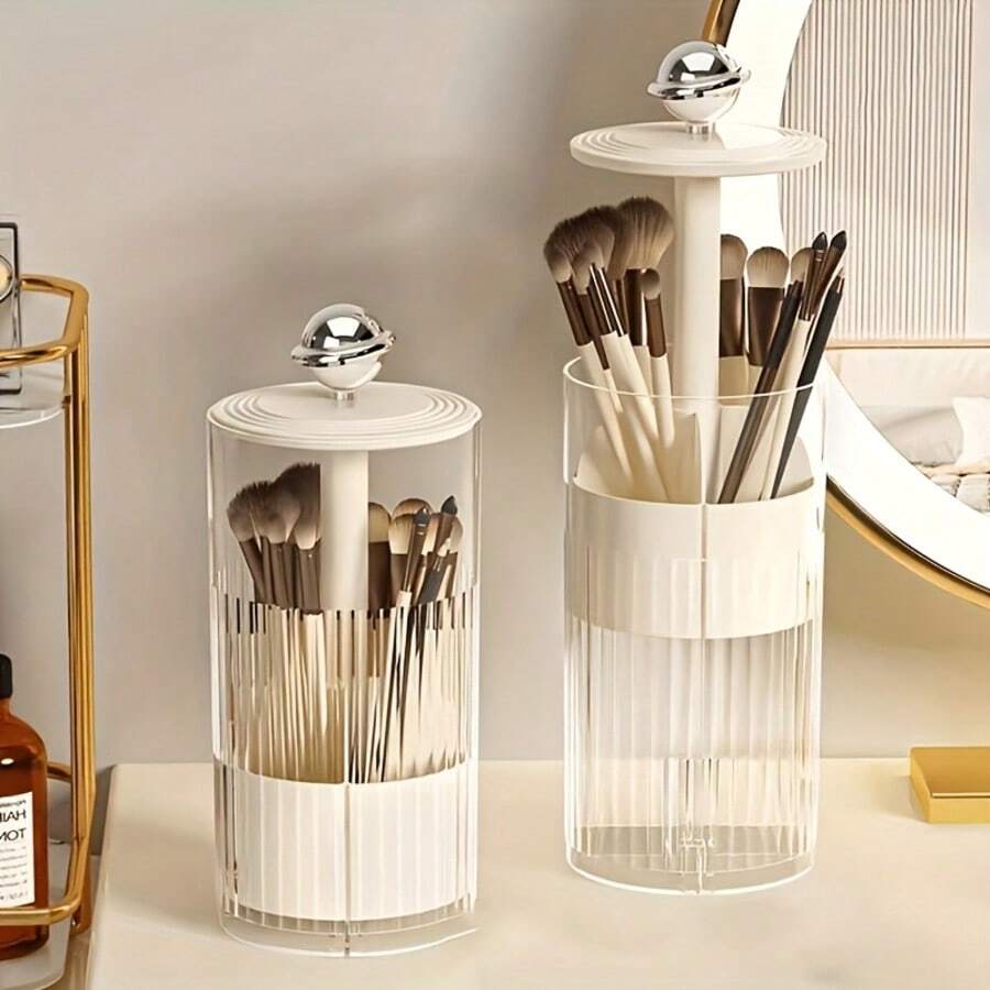 1pc Makeup Brush Holder, Dustproof Vanity Desk Cosmetic Organizer Box, Eyebrow Brush Cylinder With Brush Holder - Multicolor - View 1