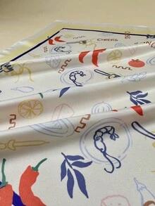 1件装女士优雅辣椒印花围巾，多功能领巾，缎面头巾，送给她的礼物，情人节礼物 - 彩色 - 查看 4