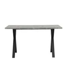 Dining Table, Cross-Leg Design, Rectangular Dining Table, Coffee Table, Modern And Simple Wrought Iron Dining Table, L140*W80*H76cm, Concrete Look + Black [Old SKU: N634p243368b]
