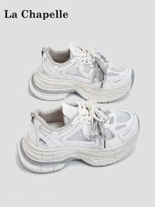1双 La Chapelle 女士厚底系带软底休闲鞋，低帮户外平底鞋，圆头低跟纯色优雅软底徒步鞋，适合学生毕业照，女士低帮皮质运动鞋 - 米色 - 查看 4