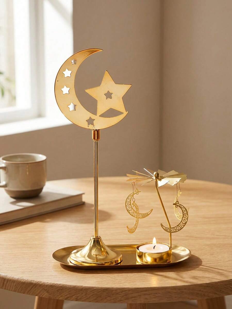 1个旋转旋转金色热蜡旋转烛台装饰，风车图案，创意万圣节圣诞节礼物，旋转烛台套装，适合浪漫婚礼、圣诞派对、家居餐桌装饰、节日礼物（款式随机）