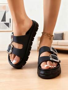 FZY New Women's Home Slippers, Casual Sandals, Quiet Thick-Soled Slippers, Non-Slip Design, Comfortable Materials, Ergonomic Design, High-Quality Winter Home Slippers For Women, Suitable For Various Occasions And People, Solid Color Design, Stylish And Simple, An Indoor Essential, A Popular Bestseller.Must-Have Outfits For Valentine's Day,Essential Easter Outfits - 黑色 - 查看 1