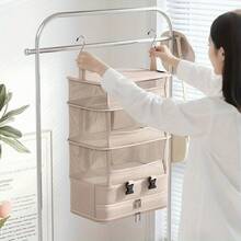 Multi-Layer Travel Storage Rack - Foldable Clothing Storage Bag With 4 Tiers Wall-Mounted Wardrobe Storage Bag - Large Capacity, Space-Saving, Suitable For Travel, Business Trips, And Outdoor Activities - Xám - Xem 10