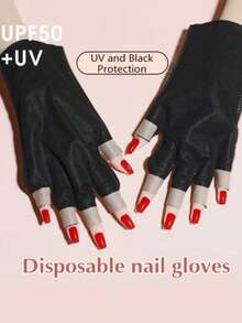 1Pair Anti UV Gloves Gel Professional,Nail Tools Anti-Ultraviolet UV Gloves Sun Black Half Exposed Fingertips Phototherapy Gloves Short Section Wth Tape, Protection Gloves For Manicures Protect Hands - Multicolor - View 2