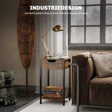 Industrial-Style Side Table/Coffee Table With Steel Frame, Suitable For Living Room Or Bedroom, 40 X 40 X 68 Cm, Rustic Brown - Camel - View 5