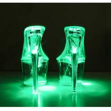 17cm Glowing Platform Heels For Women Transparent Crystal Sole Luminous Sandals Nightclub Party Pole Dance Runway Shoes - 綠色 - 查看 8