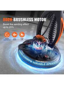 Drywall Sander, 800W Brushless Motor Electric Sander, Variable Speed 1000-2300 RPM Wall Sander, Foldable Ceiling Sander With Double-Deck LED Lights, Extendable Handle, 12 Sanding Discs - Black - View 3