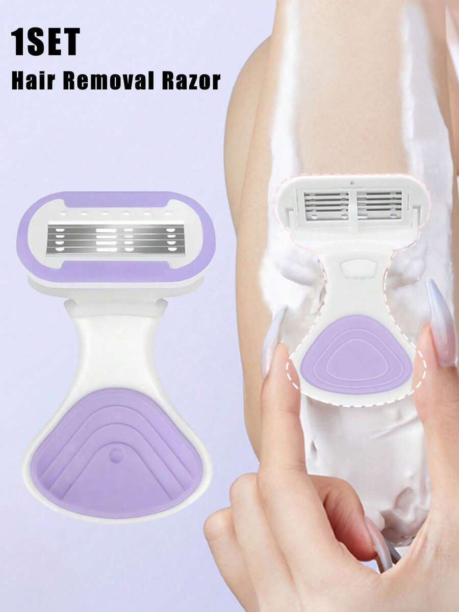 Women's Hair Removal Razor, Including Underarm, Leg And Bikini Area Hair Shaver,Portable Shaver,Purple Safety Manual Razor,Women Bikini Manual Safety Razor Blade Hair Removal Shaving/5-Layer Blades,Stainless Steel Blade Replaceable Purple Shaver Head Girls Gifts Travel Essentials,Suitable For Going Out - Multicolor - View 1