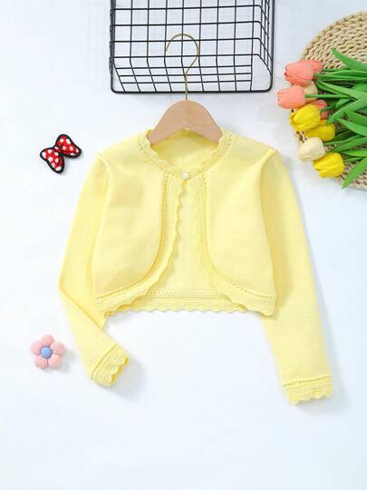 Young Girl Solid Color Single-Breasted Casual Versatile Daily Wear Long Sleeve Cardigan