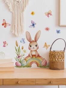1张壁纸 - 男孩儿童房复活节兔子装饰家居自粘婴儿房装饰女孩装饰墙贴，适用于复活节派对装饰、女孩卧室、复活节彩蛋窗贴 - 春日花朵可爱儿童房卧室装饰 - 彩色 - 查看 9