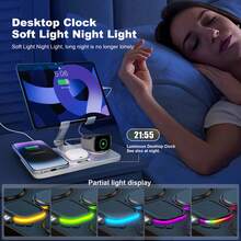 6-In-1 Wireless Charging Station For Ap Pl E Products With Clock, 5-Color RGB And Foldable, 15W Multiple Devices Wireless Charging Stand For IPad Stand, For Ip Ho Ne16, For Ai RP Ods, For Ap Pl E Watch - trắng - Xem 4