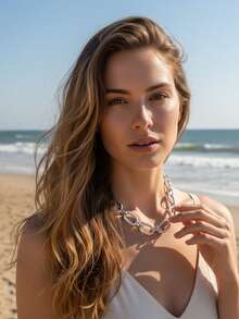 imoli 1pc Fashionable Exaggerated Large Chain Artistic Necklace - Silver - View 3