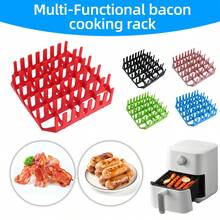 1set, Premium Square Air Fryer Silicone Set - Bacon & Hot Dog Rack, 9-Cavity Cake Mold, Air Fryer Pan, Dishwasher - Compatible With 7QT+ Air Fryers - Multicolor - View 8