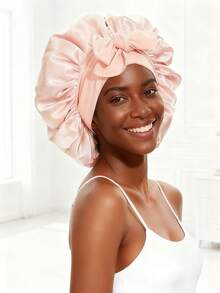 1pc Adjustable Satin Sleep Cap - Wide Bow Headband, Anti-Frizz, Silky Smooth Sleep Hat In Multiple Colors, Suitable For Sleeping And Everyday Use - Multicolor - View 3