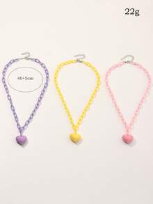 3pcs/Set Girls' Colorful Star & Heart Pendant Necklace Set, Suitable For Daily Decoration - Multicolor - View 5