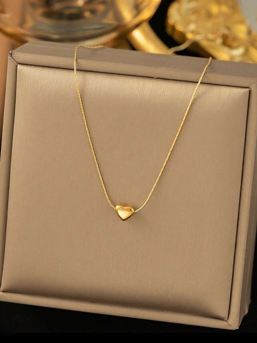 Delicate And Elegant Heart-Shaped Pendant Design 18K Gold Plated Stainless Steel Necklace Is Suitable For Women To Wear At Parties Or As A Gift For Mothers. Valentines - 金色 - 查看 1