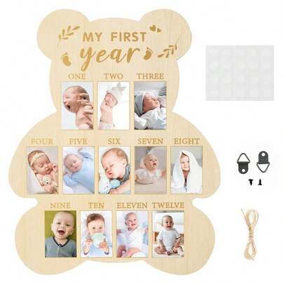 1 pièce Cadre photo bébé, panneau d'affichage photo de jalons en bois personnalisé pour photos de bébé nouveau-né de 12 mois, convient pour bébé garçon, bébé fille, anniversaire de bébé, baby shower, décoration de la maison, cadeau, cadeau de Pâques