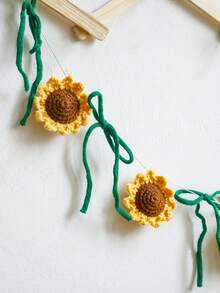 1pc Handmade Crochet Sunflower Garland, Yellow & Brown Knitted Sunflower Banner With Green Tassels, Boho Cottagecore Home Decor, Wall Hanging & Window Curtain Accent, Bedroom & Living Room String Decoration, Nursery Floral Garland, Rustic Summer Party & Wedding Backdrop, Gift For Sunflower Lovers & Boho Home Enthusiasts - Multicolor - View 7