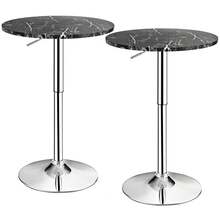 COSTWAY Modern Bar Table Set Of 2, Round Pub Table With Marble Patterns Tabletop, Height Adjustable & 360° Swivel Counter Table, Dining Table For Home, Restaurant & Cafe, White/Black - Black - View 4
