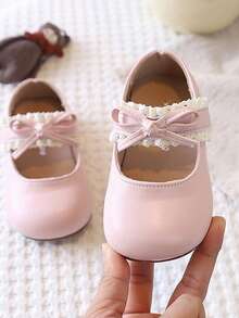 1 Pair Spring New Pearl Lace Trim Baby Girls Fashion Shoes, Children Princess Shoes - Pink - View 5