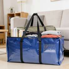 Gr8 Home Set Of 6 Heavy Duty Plastic Clothes Storage Bags Moving Boxes Bins Carry Case - Blue - View 3