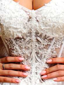 Women's Autumn White Bridal Gown, Multi-Layered Ruffle A-Line Bridesmaid Dress, Solid Color Elegant Wedding Mother's Outfit With Pearl Embroidery & Back Tie Design | Spaghetti Strap Maxi Dress, Suitable For Halloween, Homecoming, Prom, Wedding Guest Attire, Formal Occasions | Exquisite Craftsmanship, Party - White - View 9