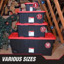 Heavy Duty 27 Gallon Plastic Storage Bin With Snap Lid Black And Red - 1 - View 5