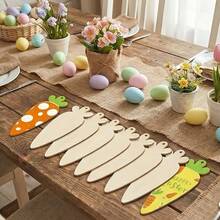 20 Peças Grandes Decorações de Madeira Não Acabadas com Tema de Páscoa, 10 Peças Fatias de Madeira + Cordas de Suspensão, Formato de Cenoura, Fatias de Madeira Criativas Feitas à Mão Presentes de Feriado, Decoração, Enfeites Pendentes para Casa - Pendentes de Feriado, Suspensões - Multicolorido - Visão 7