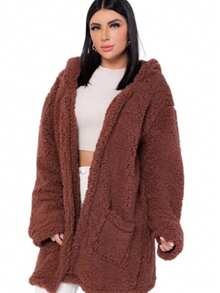 Simple Casual Party Woolen Fabric Fuzzy Coat Everyday Winter - 鏽棕色 - 查看 2