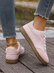 2026 Spring/Autumn New Vintage German Style Lace-Up Flat Sneakers, Lightweight Non-Slip Casual Shoes - Pink - View 4