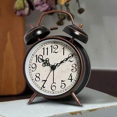 American Style Creative Retro Metal Small Alarm Clock, Silent Decoration Fashionabletable Clock, Desktop Creative Pointer Quartz Fluorescent Clock; Suitable For Home/Bedroom/ Retro Scene Decoration; Home Decorations, Holiday Gifts