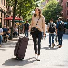 NEW YORK XPRESS Lightweight Water-Resistant Softside Spinner Luggage With Secure TSA Lock,Expandable Design & Organized Interior,Suitable For Long Or Short Travel - 咖啡 - 查看 10