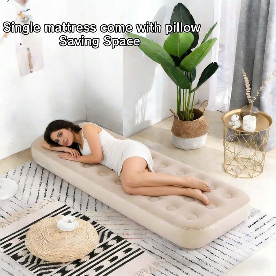 Portable Foldable Inflatable Air Mattress - Comfortable Camping Sleeping Pad, Ideal Camping Gear, Essential For Home Travel, Camping Mat, Travel Mattress, Holiday Essential (Foot Pump Included) - Khaki - View 1