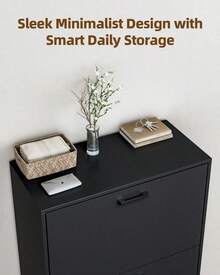 Shoe Cabinet With 3 Flip Drawers, Modern Narrow Freestanding Shoe Organizer With Large Capacity For Entryway,Hallway, Living Room,Black - màu đen - Xem 9