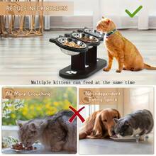 15° Tilted Stainless Steel Cat Bowl, 3-Tier Adjustable Pet Feeder With 3 Stainless Steel Bowls, Anti-Spill Black Wooden Base, Measuring Pet Food Scoop, Suitable For Cats And Small Dogs - 680ML - View 6