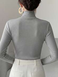 Áo lót nữ cổ chéo dệt kim màu trơn, thích hợp mặc công sở, hàng mới về mùa xuân, phong cách thường ngày. - Màu xám hoa - Xem 5