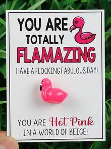 1pc Flamingo Charm With Inspirational Card, Rose Red Resin Mini Flamingo, Inspirational Gift Accessory, Comes With "You're On Fire!" Greeting Card - Sets - View 5