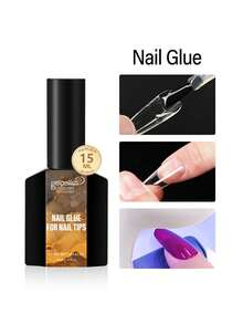 15毫升指甲胶水，刷涂式指甲粘合剂，适用于甲片和假指甲，超长持久，可维持28天以上（需照灯固化），超强指甲延长胶水 - 無色 - 查看 10