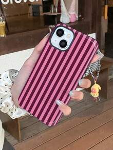 Minimalist Pink Striped Pattern Fashion Phone Cases 1pc Minimalist Pink Maroon Striped Pattern Artistic Colorful Striped Pattern Glossy 2-In-1 Film Case Full Coverage Hard Phone Shell Compatible With Samsung/ 11/12/13/14/15/16/17 Pro Max International Version Not The Domestic Version Spring Birthday Case - Multicolor - View 3
