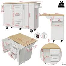 Kitchen Island, Removable Partitions, Removable Casters (Can Be Used As Kitchen Furniture), Serving Cart With Worktop, Sideboard, Wood-Finish Serving Cart, Side Towel Rack On Casters, Black