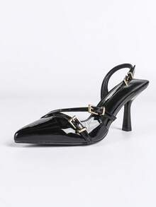 Women's Black Elegant Pointed Toe Stiletto High Heel Shoes, Comfortable Minimalist Versatile Pumps For Daily Wear - Black - View 6