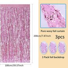 3pcs/4pcs Sea Blue, Pink Wavy Curtain Ribbons Backdrop Decor, Ocean Theme Stage Decoration, Mermaid Style Birthday Party, Gender Reveal, Holiday Celebration Backdrop With Tassels - Multicolor - View 4