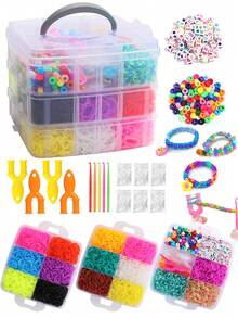 3件套橡皮筋套装，编织橡皮筋，DIY友谊手链制作套装，手工套装，适合节日使用 - 三層皮筋套裝 - 查看 1