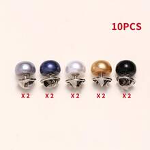 10 botones invisibles con diseño de perlas, botones fijadores de sujetador sin costuras y anti-exposición - Negro 2 + Blanco 2 + Gris 2 + Azul 2 + Champán 2 - Ver 12