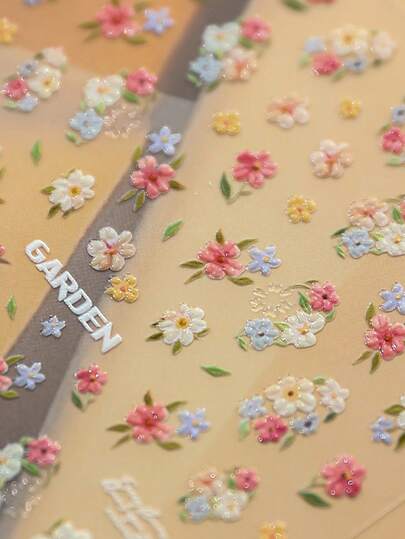 Flowers Pearlescent Nail Art Stickers, 1pc 5D Embossed Self-Adhesive DIY Nail Stickers And Decals - Nail Supplies And Nail Charms For Girls And Women-Autumn Winter Nails For Nail Art Home Salon