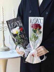 20/10/5 支玫瑰花束（不含灯饰），透明花束礼品袋，DIY 玫瑰花束，人造玫瑰，单支玫瑰包装袋，适用于情人节、婚礼、情人节礼品袋、DIY 玫瑰包装袋、母亲节、派对装饰、生日、聚会、婚礼、派对礼物和 DIY 花束配件。 - 彩色 - 查看 2