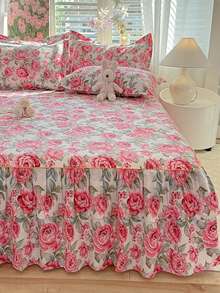 1pc Active Print Bed Skirt, Colorfast, Pilling Resistant, Skin-Friendly Soft, Double Ruffle Craftsmanship, Comfortable, Suitable For Home Bedroom, Student Dorm, Outdoor Travel - Multicolor - View 4