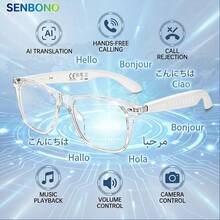 SENBONO 2026 Neue KI-Übersetzungs-Smartbrille, Multifunktionale Audio-Brille, Konversationsübersetzer, Freisprechfunktion, Geräuschunterdrückende Kopfhörer und Brille 2-in-1, mit eingebautem Mikrofon und Lautsprechern ausgestattet, unterstützt Lautstärkeregelung, Musikwiedergabe und Freisprechfunktion, geeignet für Radfahren, Reisen - Verschiedenfarbig - Übersicht 1